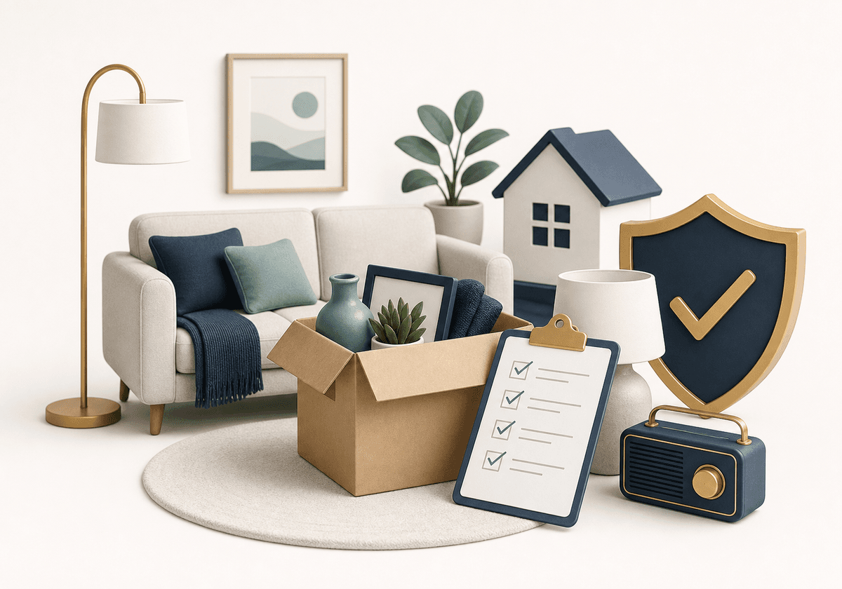 Ruhige Illustration zu Hausrat, Haushalt und Inventar