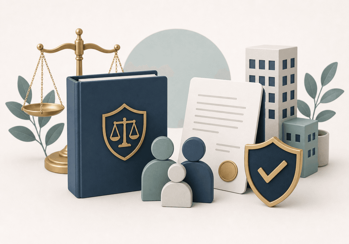 Ruhige Illustration zu kollektivem Rechtsschutz und Unternehmensabsicherung