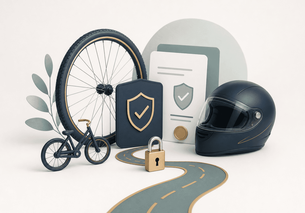 Ruhige Illustration zu Motorrad, Fahrrad und Mobilitätsversicherung