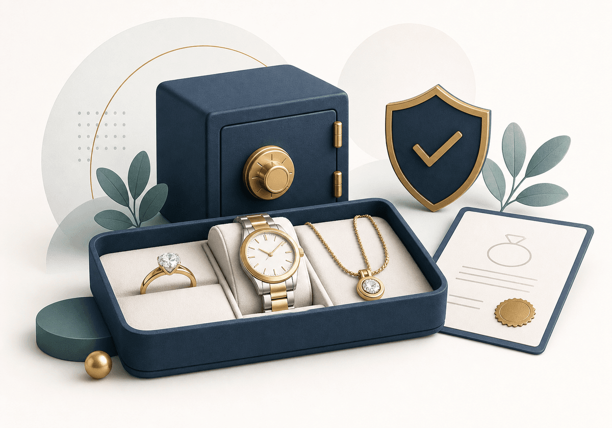Ruhige Illustration zu Schmuck, Wertsachen und Zusatzdeckung